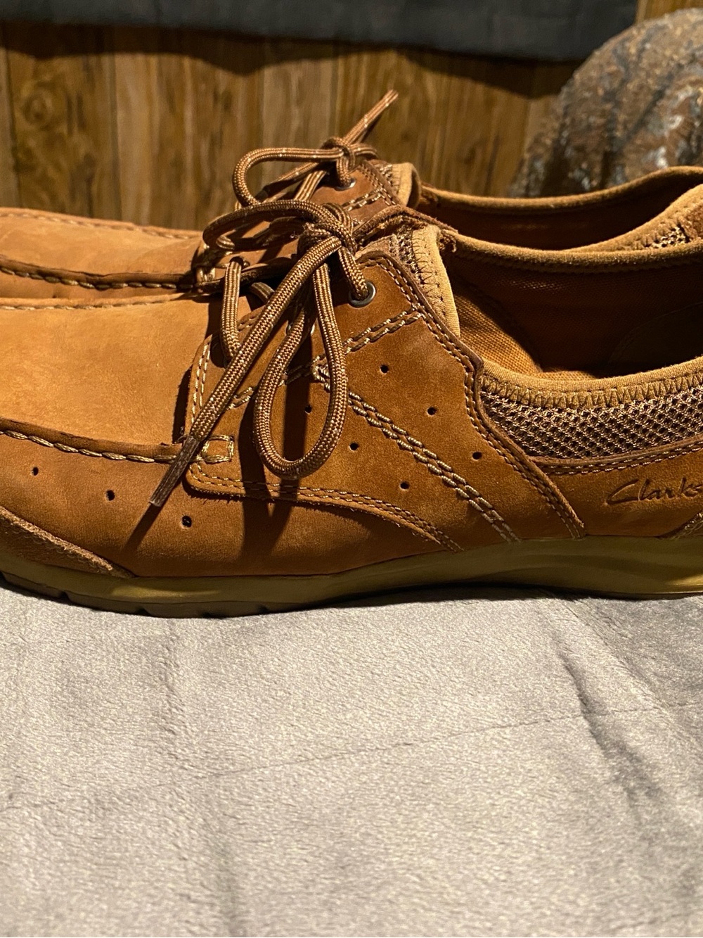Clarks Men’s Tan Suede Slip-On Lace Boat Shoe
